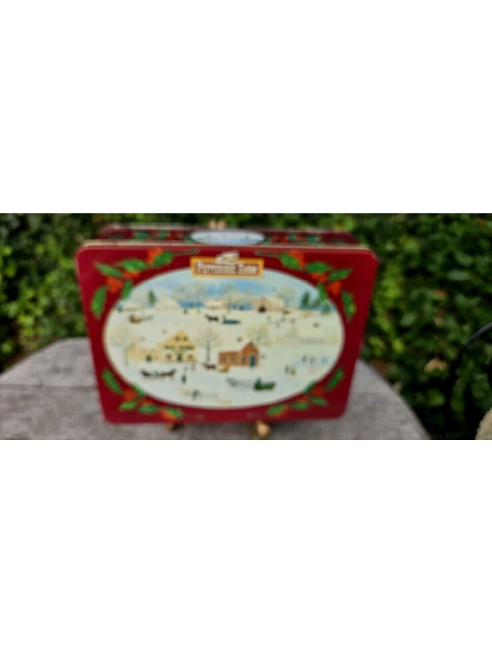 Vintage Red 1988 Pepperidge Farm Christmas Collectible Tin 9X6.5X3" Bottom Dents